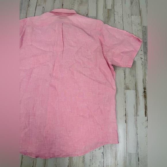 Brooks Brothers Button-Up Shirt Men XL Pink 100% Irish Linen Short Sleeve - Picture 8 of 9